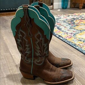 Ariat Brown and Teal Heeled Cowboy Boots